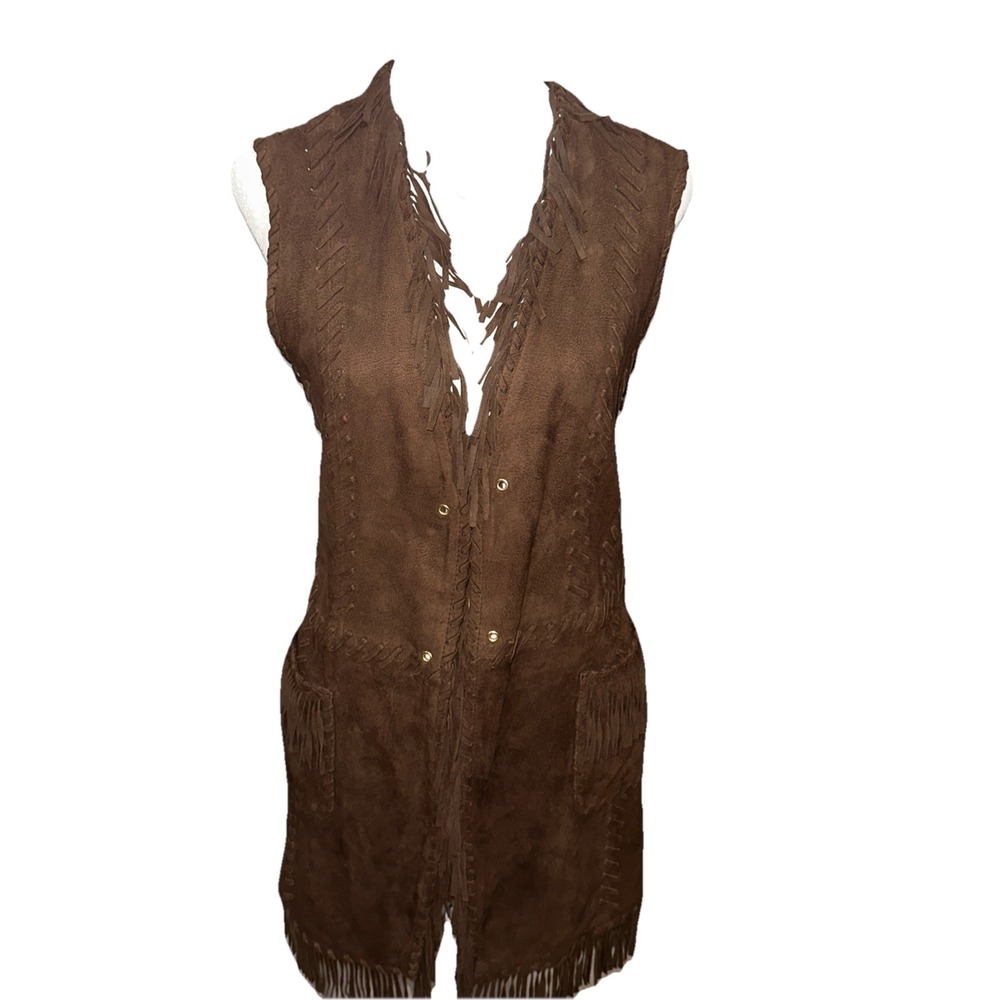 Benedetta Novi Brown Fringe Real Leather Suede Vest Size 42